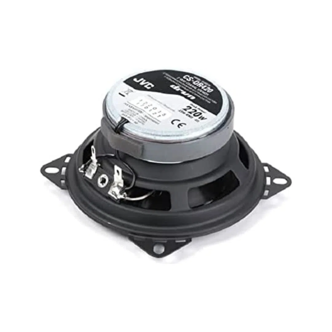 JVC CS-DR420 Altavoces Coaxiales de 2 vías de 100mm | Altavoces para el Coche con Sonido Potente de Calidad. Potencia de Pico 220W. Cono de Woofer de Mica de Carbono y Tweeter Balanceado de PEI