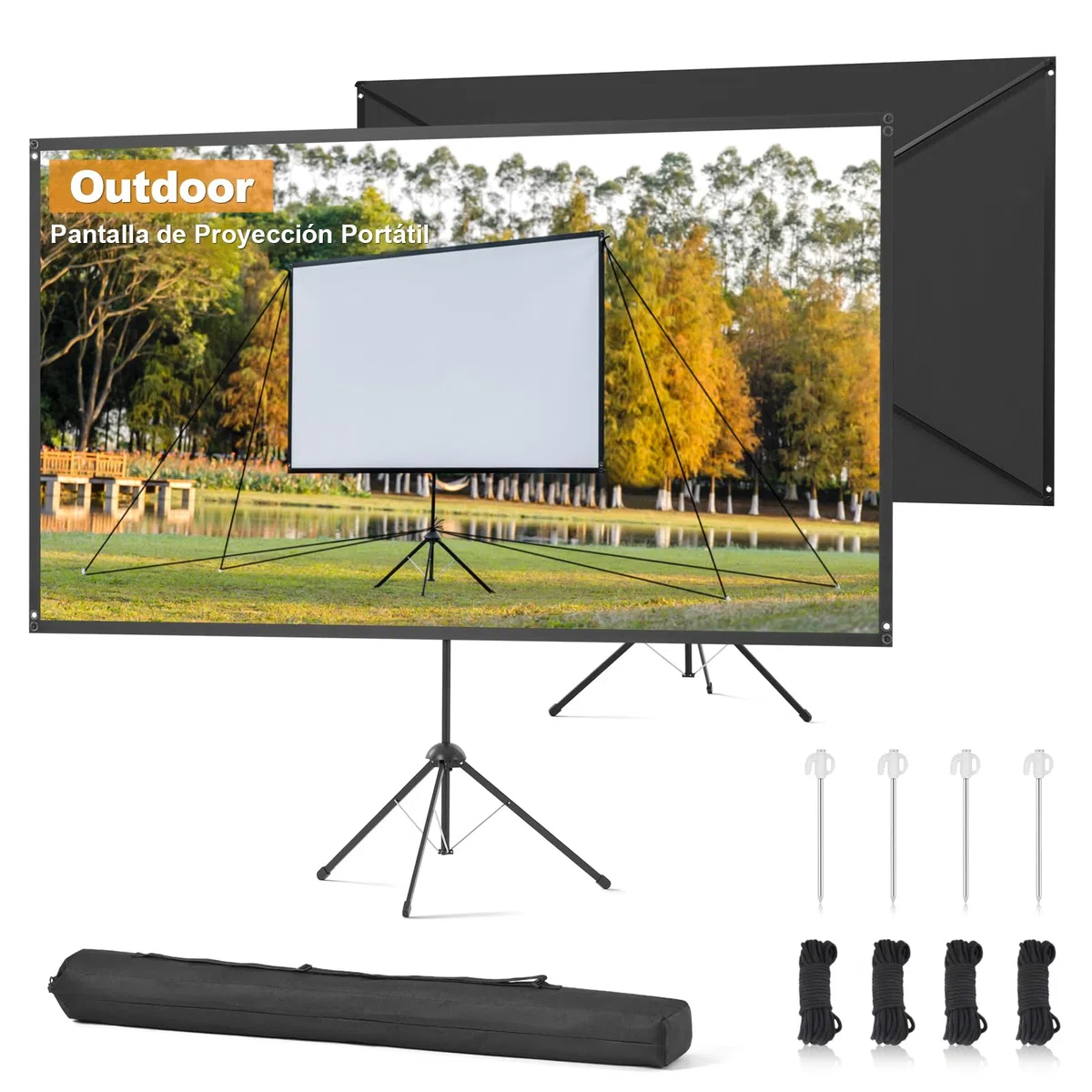 Pantalla de Proyección Exterior 80 Pulgadas 16:9 4K Portátil Resistente al Viento para Cine en Casa y Camping