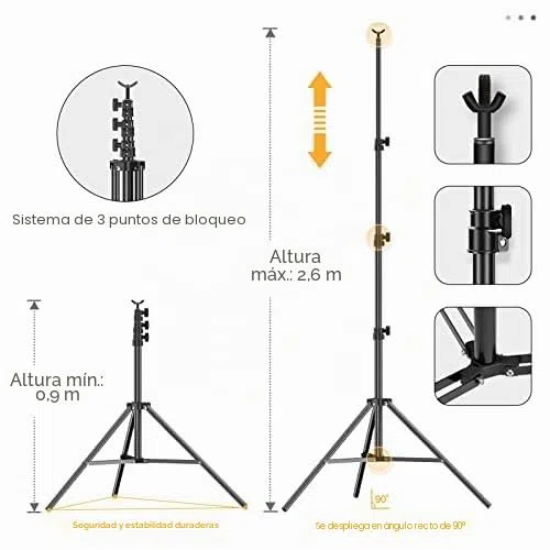 EMART Soporte de Fondo para Fotografía 2,6m X 3m, Kit de Sistema de Telón de Fotográfico Ajustable con 2 Abrazaderas de Resorte para Foto Estudio de Video Fiesta Boda