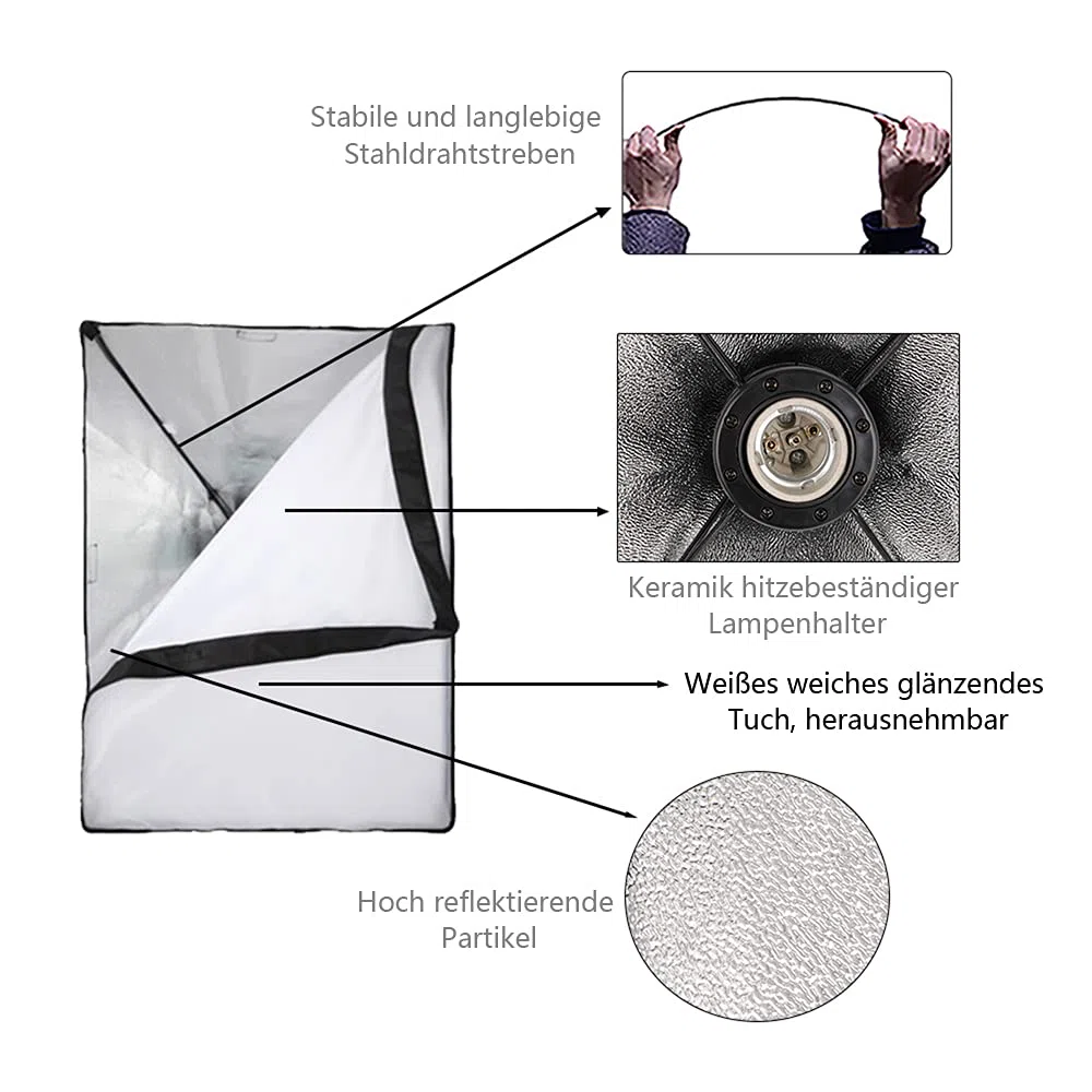 Bonnlo Kit de luz Softbox para Estudio fotográfico, Softbox de 50 x 70 cm con Base E27 y 2 Bombillas LED 5500K, trípodes de Aluminio Ajustables en Altura, Incluye Bolsa de Transporte