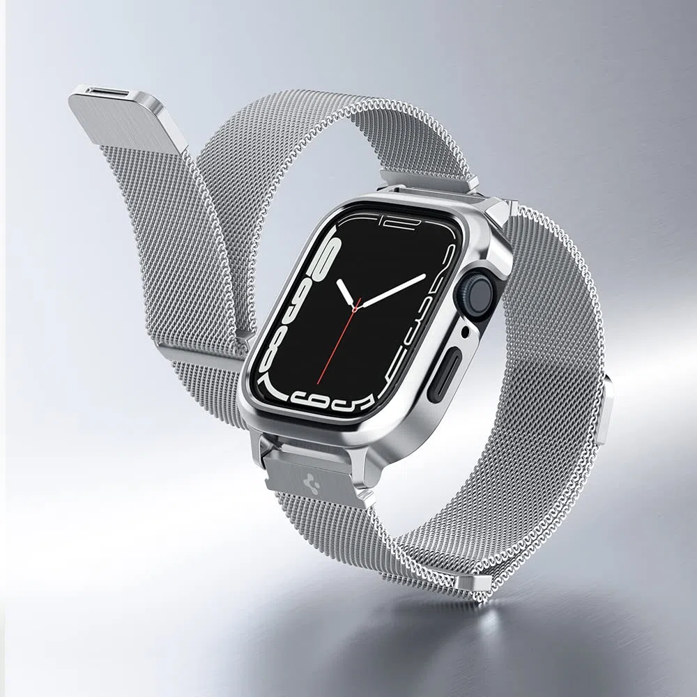 Spigen Funda y Correa Metal Fit Pro Compatible con Apple Watch 9 8 7 45mm - Plata