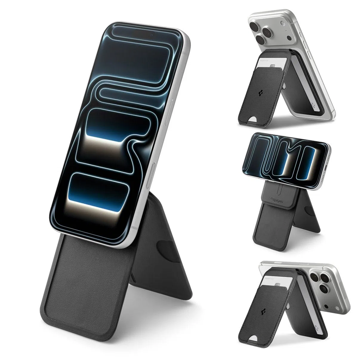 Spigen Cartera Magnética Slim Fold MagFit con Soporte para Tarjetas y Trípode [3 Tarjetas] Compatible con iPhone 17 17e 16 15 14 13 12 Pro MAX Air y Pixel 10 Series Compatible con MagSafe y Pixelsnap