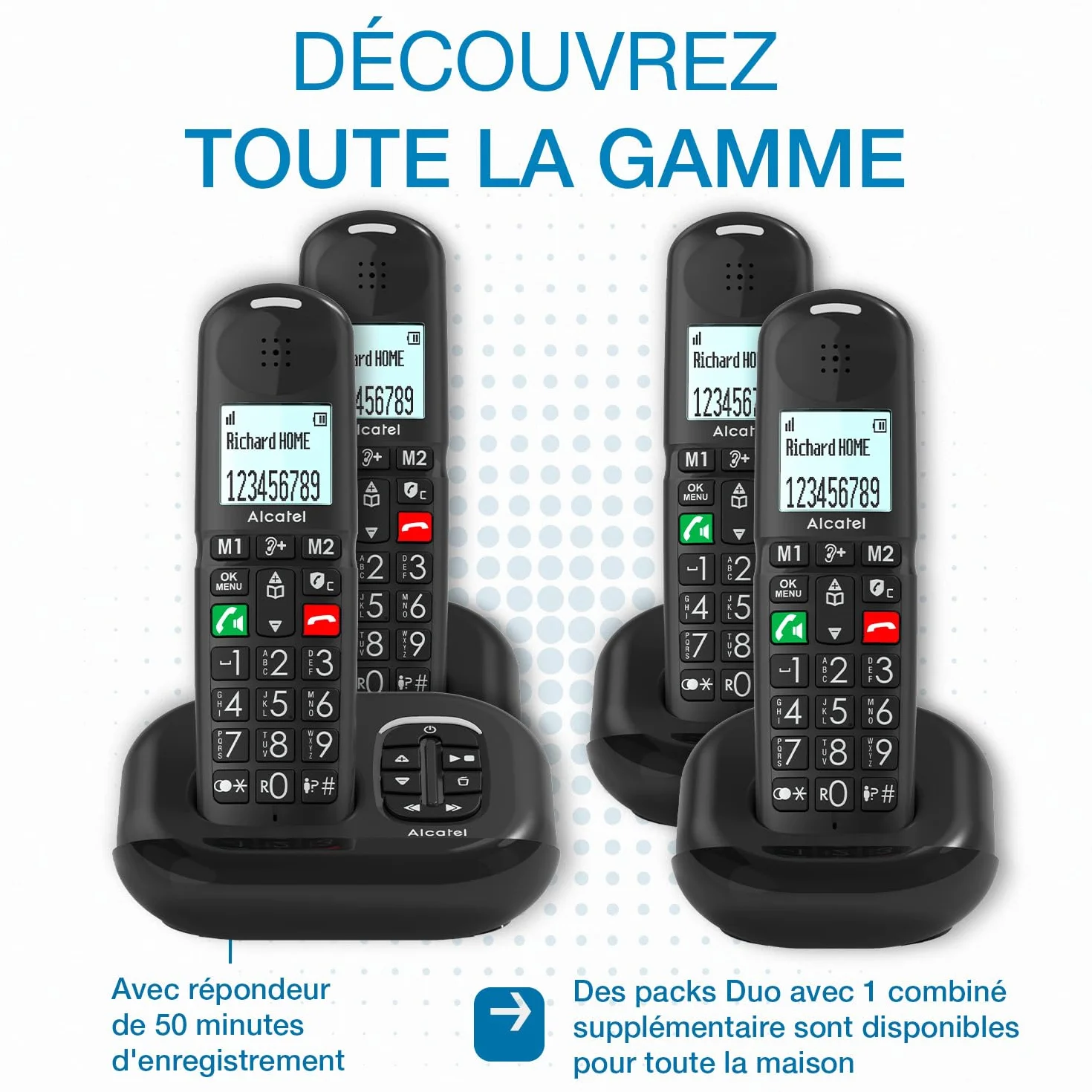 ALCATEL XL685 - Teléfono Inalámbrico DECT Senior Tamaño XL - Pantalla Gráfica - Teclas Grandes - Audio Boost - Manos Libres - Bloqueo de Llamadas - Negro