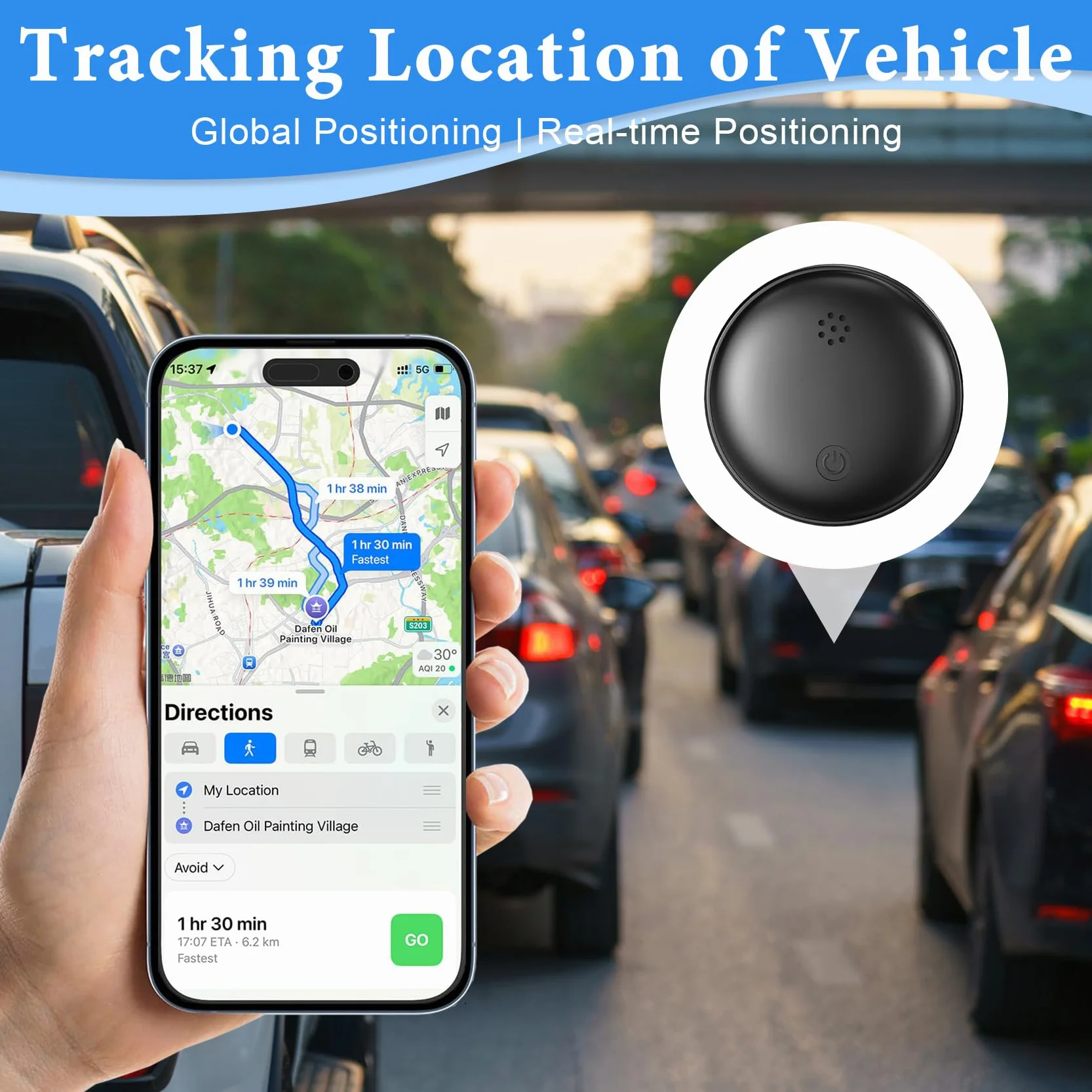 GPS Coche Localizador, Localizador GPS para Coche Compatible con iOS e Android, Magnético Rastreador GPS, Seguimiento en Tiempo Real Air Tracker Android para vehículo,Sin Suscripción,Auto/Moto