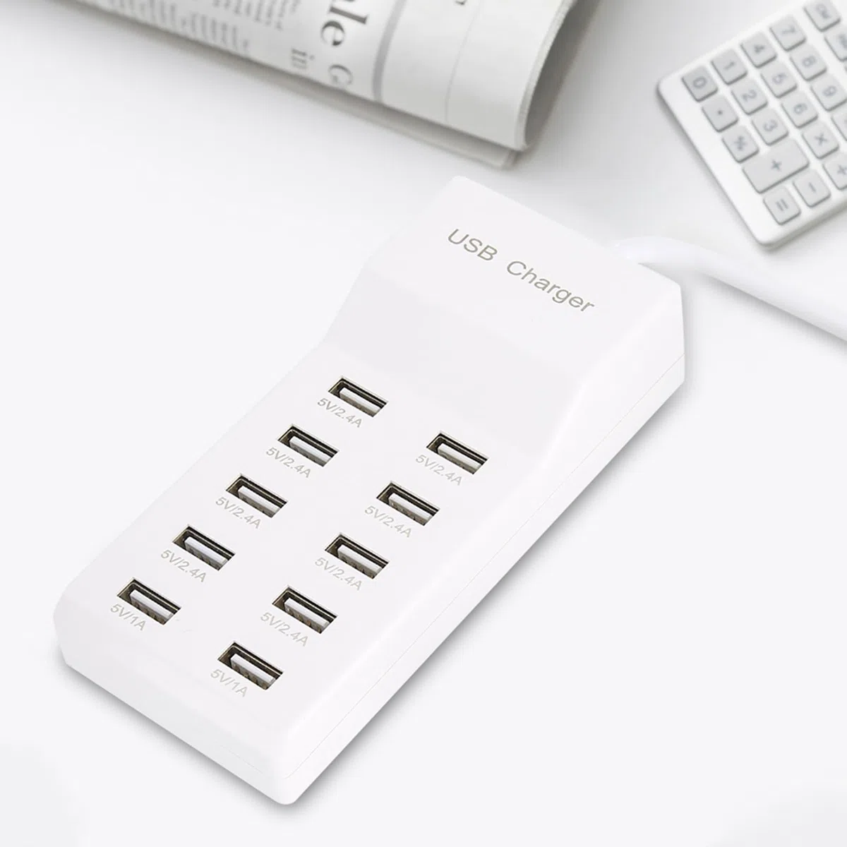 Cargador USB VBESTLIFE, Adaptador de Carga rápida, Fuente de alimentación USB múltiple con 10 Conexiones (5 V ~ 2.4 A x 2, 2.1 A x 4, 1A x 4) Cargador Compatible con Dispositivos USB de 5 V. (UE)