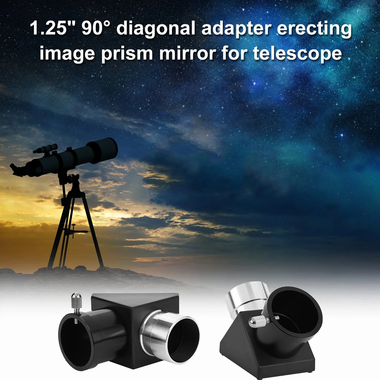 Nikou Espejo cenital de 1,25 "y 90 Grados para telescopio, Adaptador Diagonal, Prisma de Imagen Invertida, Espejo cenital