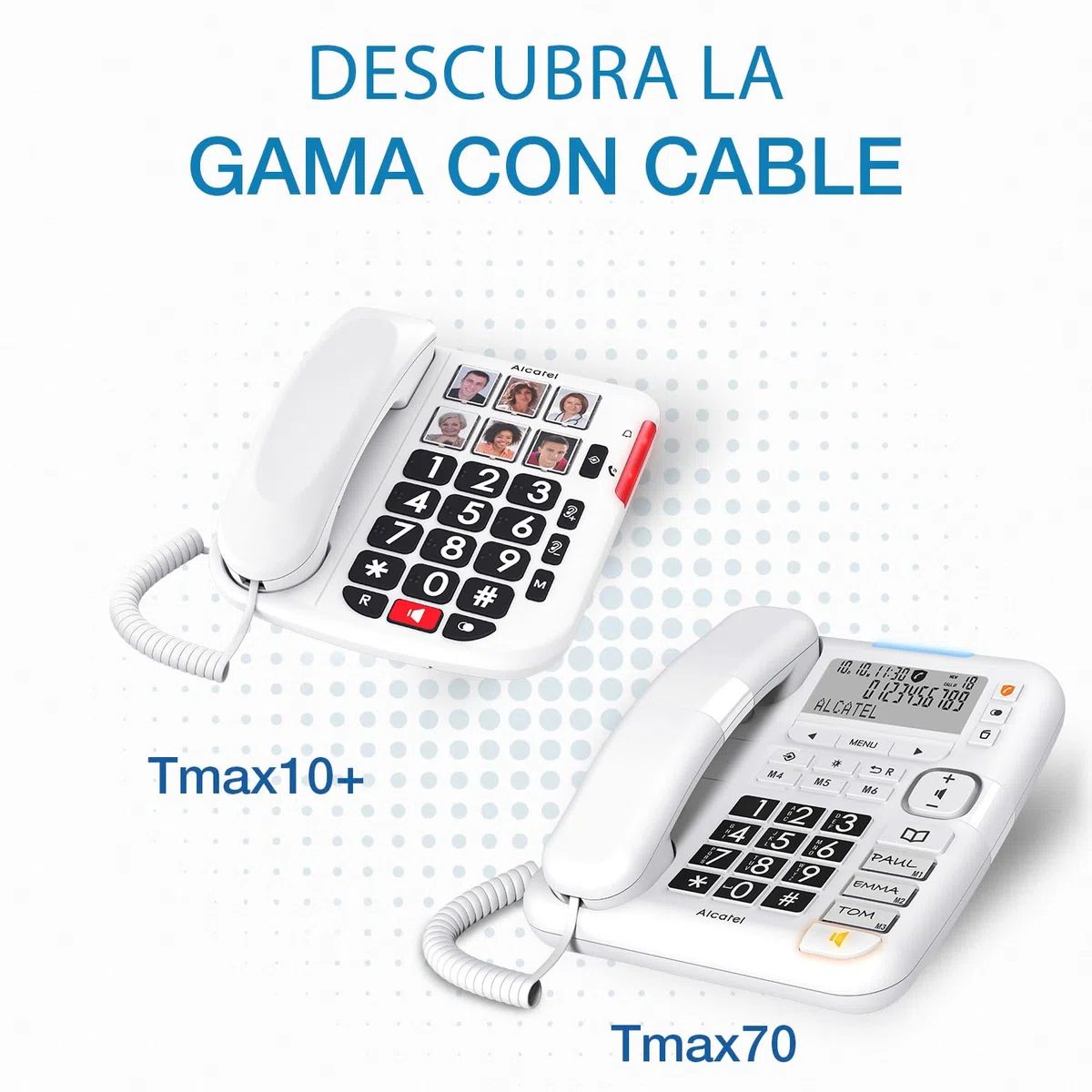 ALCATEL TMAX 10+ Teléfono con Cable para Personas Mayores - Teclas Grandes - Audio Boost - Teclas con Fotos - Manos Libres - Indicador Luminoso de Llamada - Timbre Fuerte - Compatible con audífonos