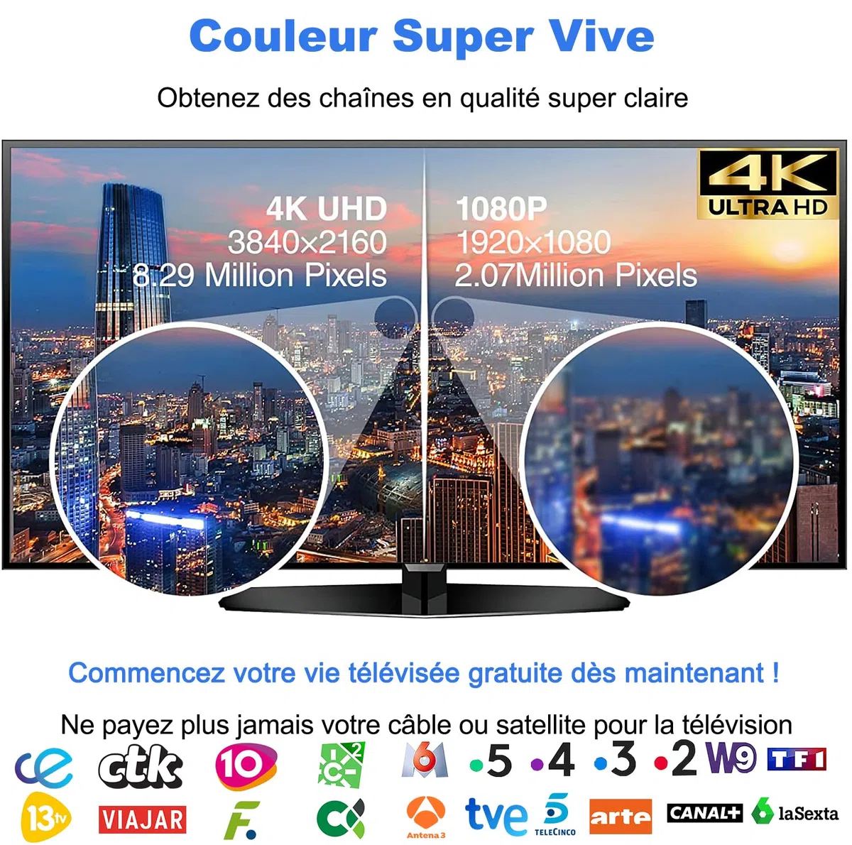Antena de TV Exterior Interior, 39DBI Antena TV de 480km Impermeable con Cable Coaxial 10M, Amplificador Inteligente de Señal y Modo de Doble Señal para Canales de 1080P 4K DVB-T DVB-T2