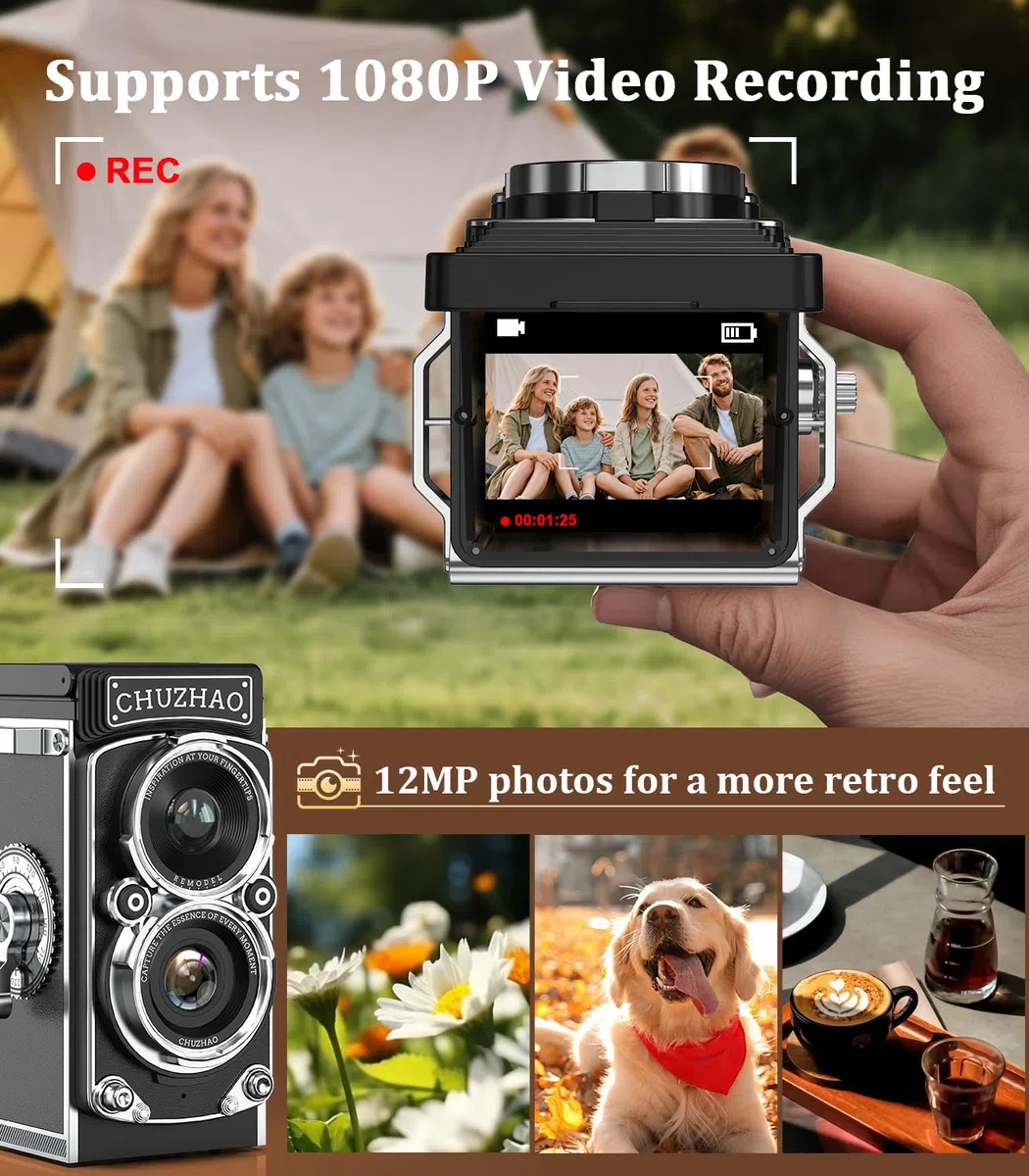 Mini cámara Digital Retro, 1080P FHD Video Mini cámara de Fotos pequeña portátil 12MP Enfoque automático con Tarjeta de 16G para Principiantes, Adolescentes y Adultos