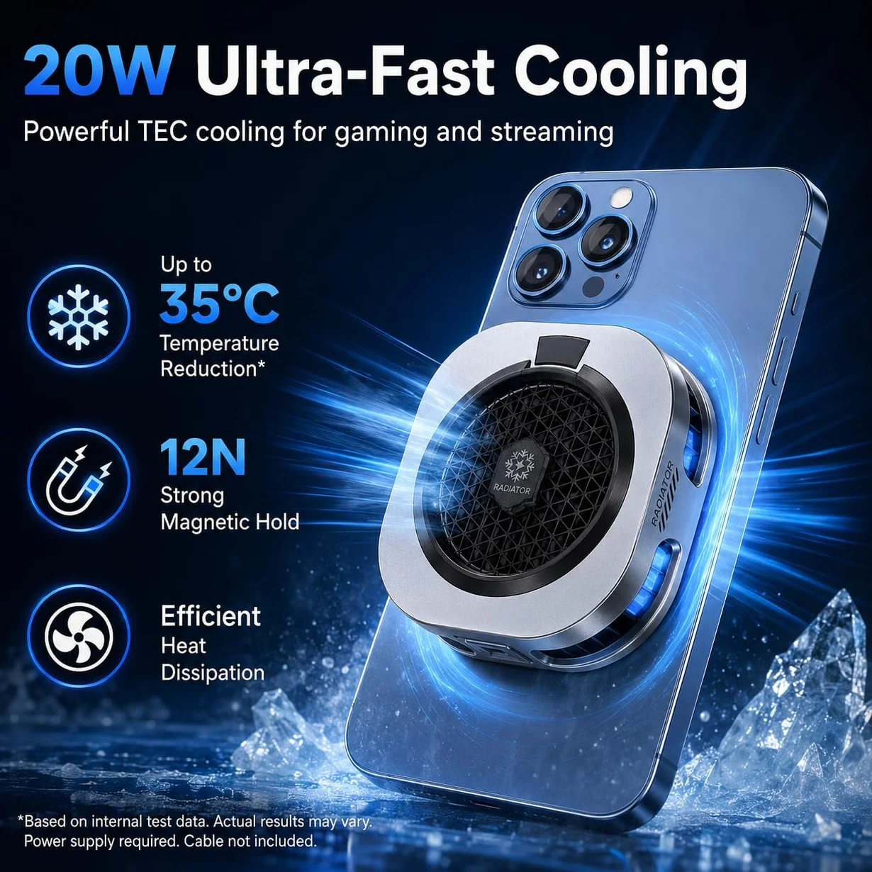 auvstar Enfriador de Movil,Magnético para Juegos,Ventilador Portátil RGB,Ligero y Silencioso,5 Modos,Ideal para Juegos/Transmisiones en Directo (plateado)