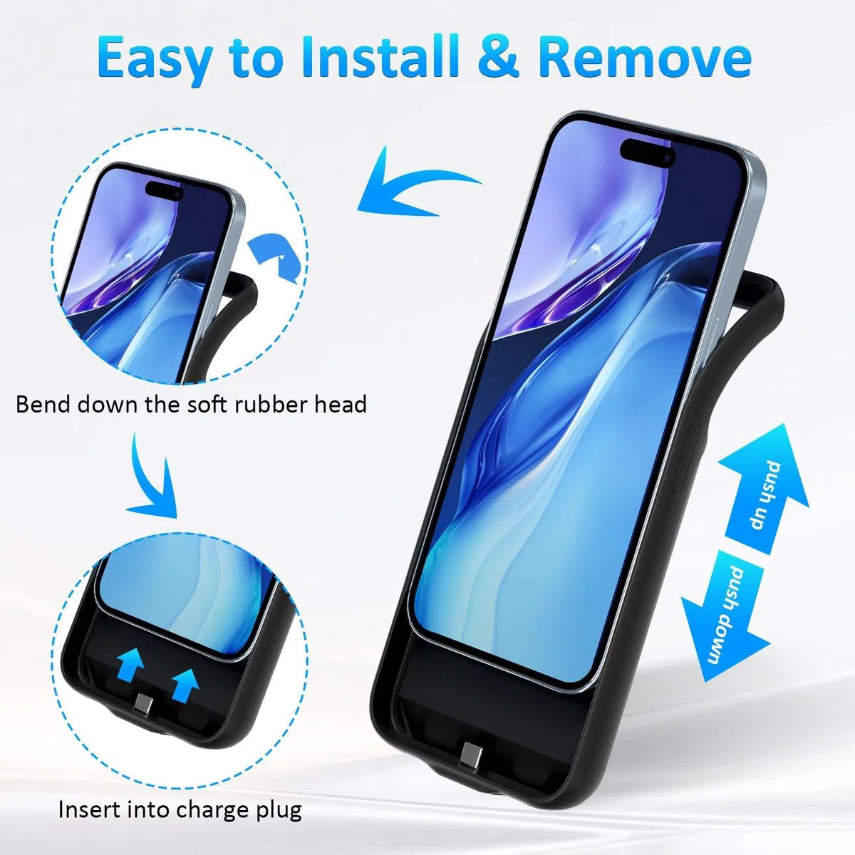 Funda de Batería para iPhone 15 (6.1"), Cargador Portátil de 8500mAh, Funda Ultrafina de Batería Extendida, Cargador de Teléfono y Funda Protectora con Función de Carga para iPhone 15