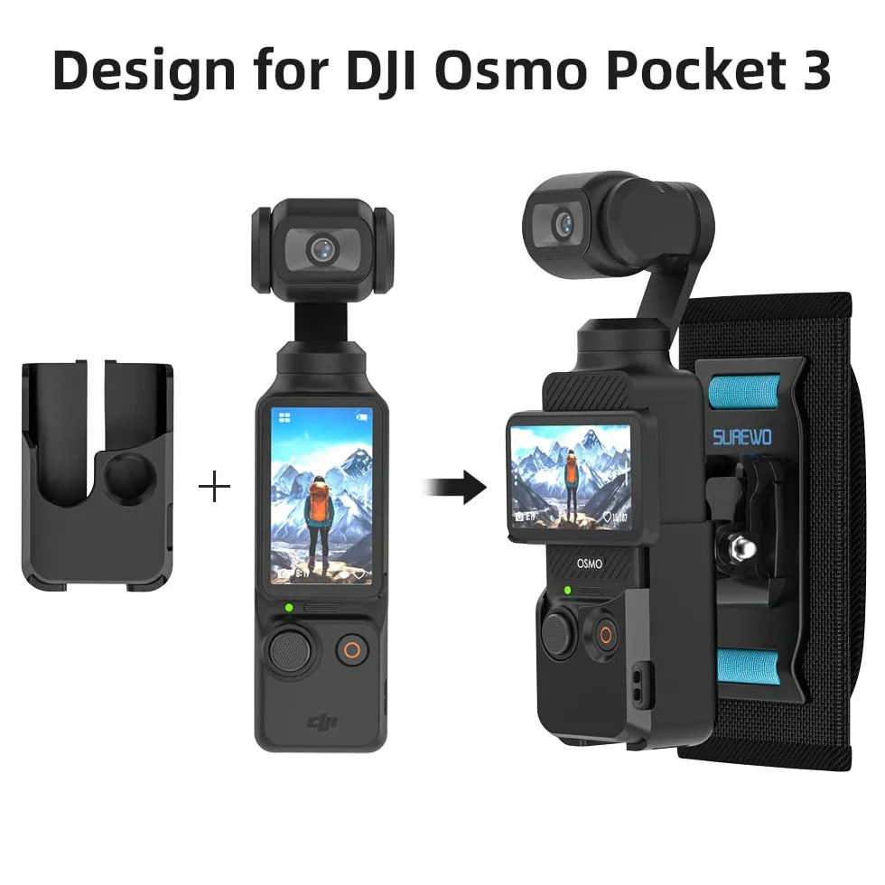 Osmo Pocket 3 Montura para Mochila, Correa para la Cintura, Correa para el Hombro, Montura con Borde Extendido, Compatible con DJI Osmo Pocket 3