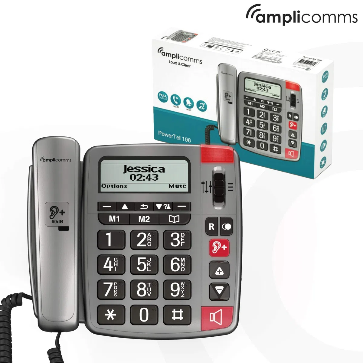 Amplicomms PowerTel 196 Teléfono fijo teclas grandes con pantalla