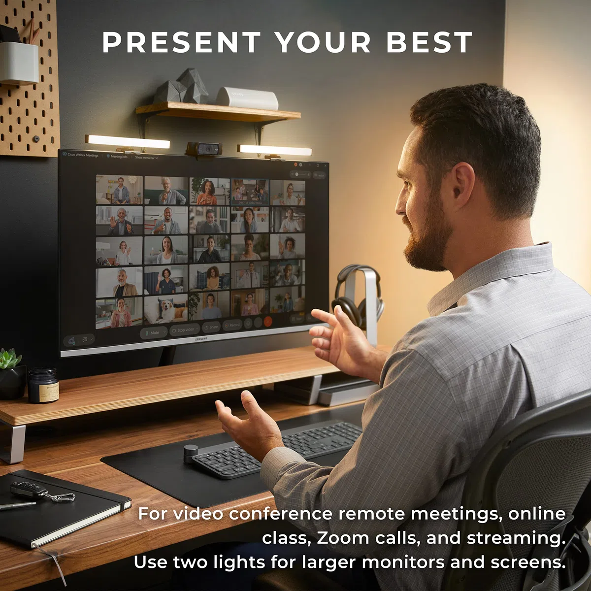 HumanCentric Iluminación de videoconferencia: Solo luz Adicional para transmisión y videoconferencia, para configuración de luz Doble, Triple o cuádruple, Solo el Kit Adicional Requiere un Kit
