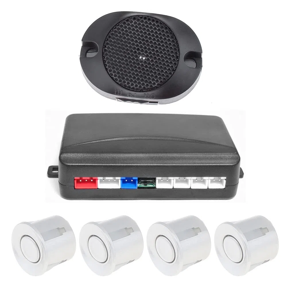 Sistema de sensor de aparcamiento de 4 sensores con alarma audible y resistente al agua, asistente de coche trasero (plateado)