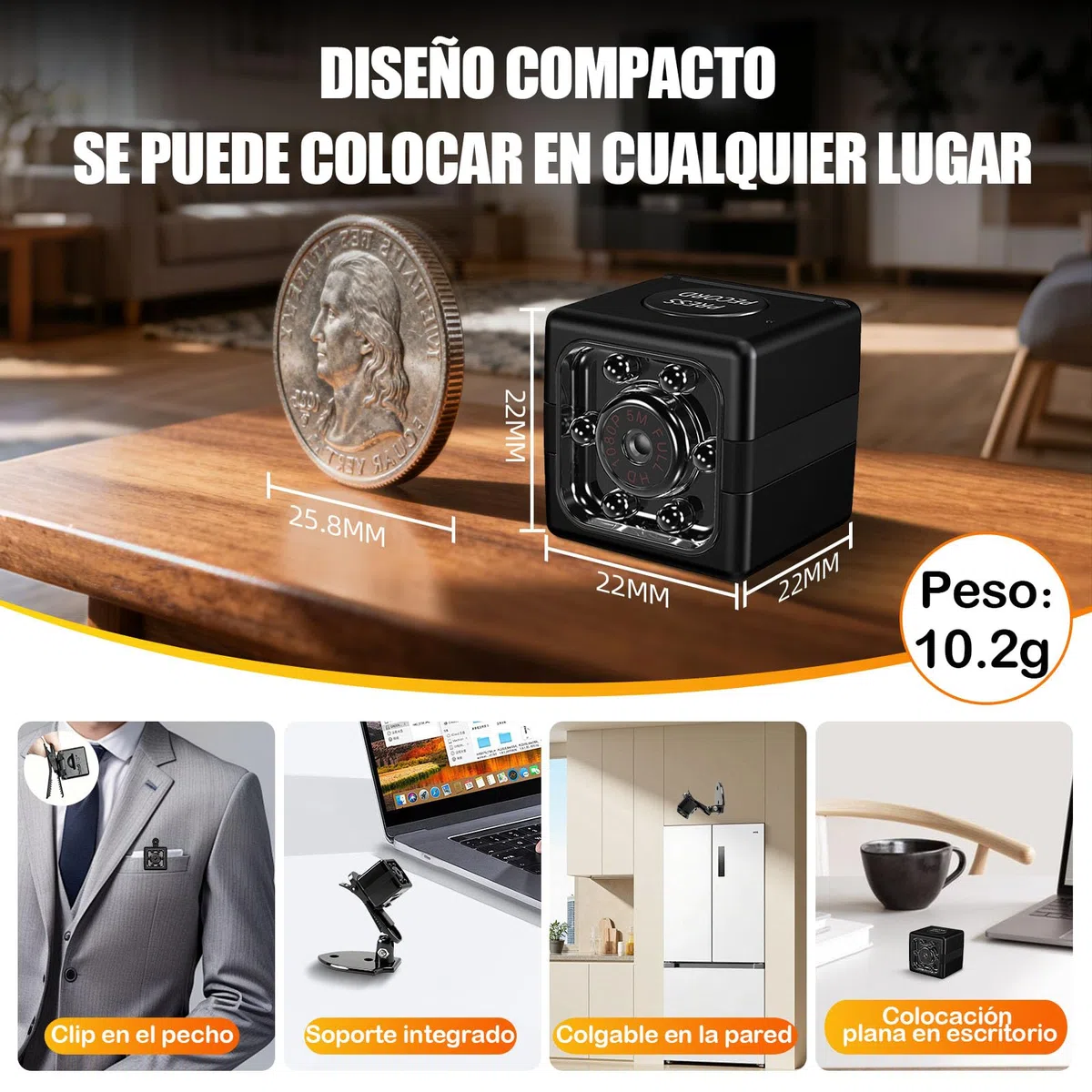 Mini Camara Espia, Cámara Oculta Camufladas Invisiable HD 1080P, Automática Visión Nocturna y Detección de Movimiento, Cargar Mientras graba,Graba en Bucle, Sin WiFi ni App, para Interiores/Exteriores