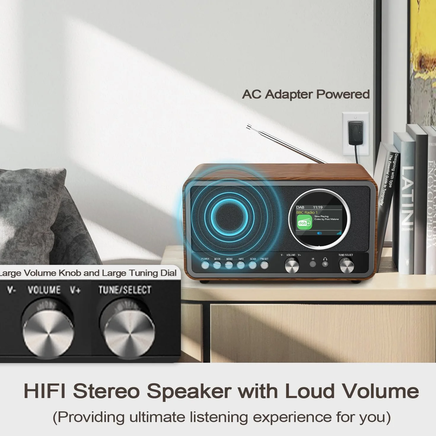 Monodeal Radio portátil DAB+ FM 5 W Altavoz HiFi Despertador 60 Preajustes