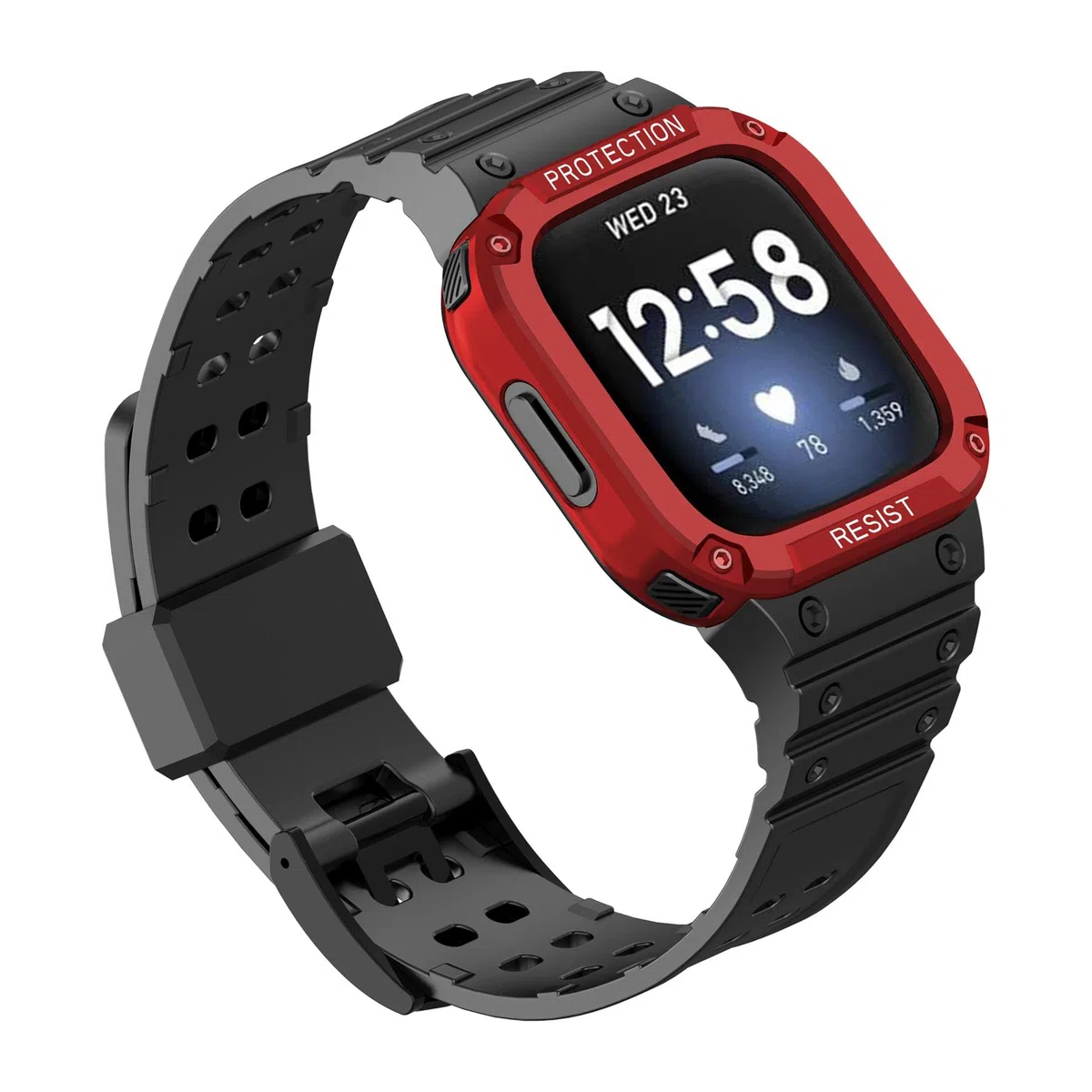 VeveXiao Funda resistente con correa compatible con Fitbit Versa 4/Versa 3/Versa Lite/Versa Sense 2/Versa Sense funda protectora con correa de silicona a prueba de golpes para hombres y mujeres
