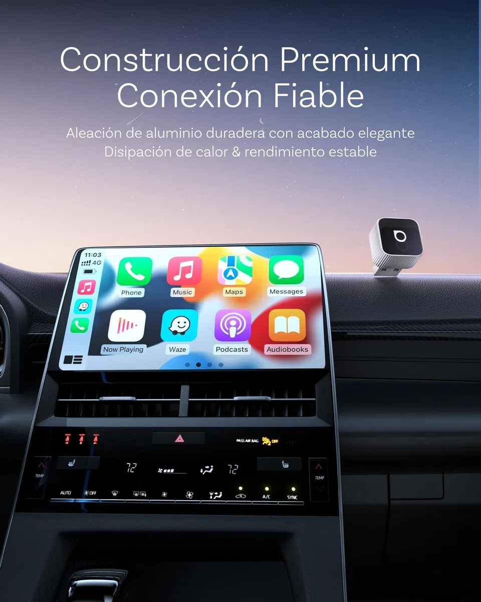 OTTOCAST Mini 3.0 Slim 2026 Upgrade Adaptador Wireless CarPlay & Android Auto, 2-en-1 Dongle, Convierte de Cable a inalámbrico, Baja latencia, Conexión rápida automática, Plata