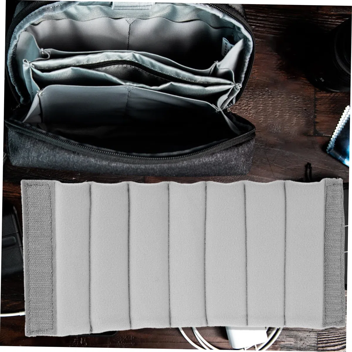Uonlytech 4 Piezas Divisor De Bolsa De Cámara Bandolera para Mochila, Mini Total Grey N Mampara Enrollable De Gamuza Gris