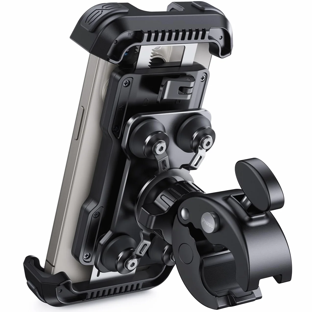 Lamicall Soporte Móvil Moto Antivibración - [con Doble Amortiguador] 360°Rotación, 1S Liberación con un Botón, Soporte Teléfono Bicicleta para iPhone 17 16 15 14 13 Series, Huawei, 4,7-6,8” Smartphone