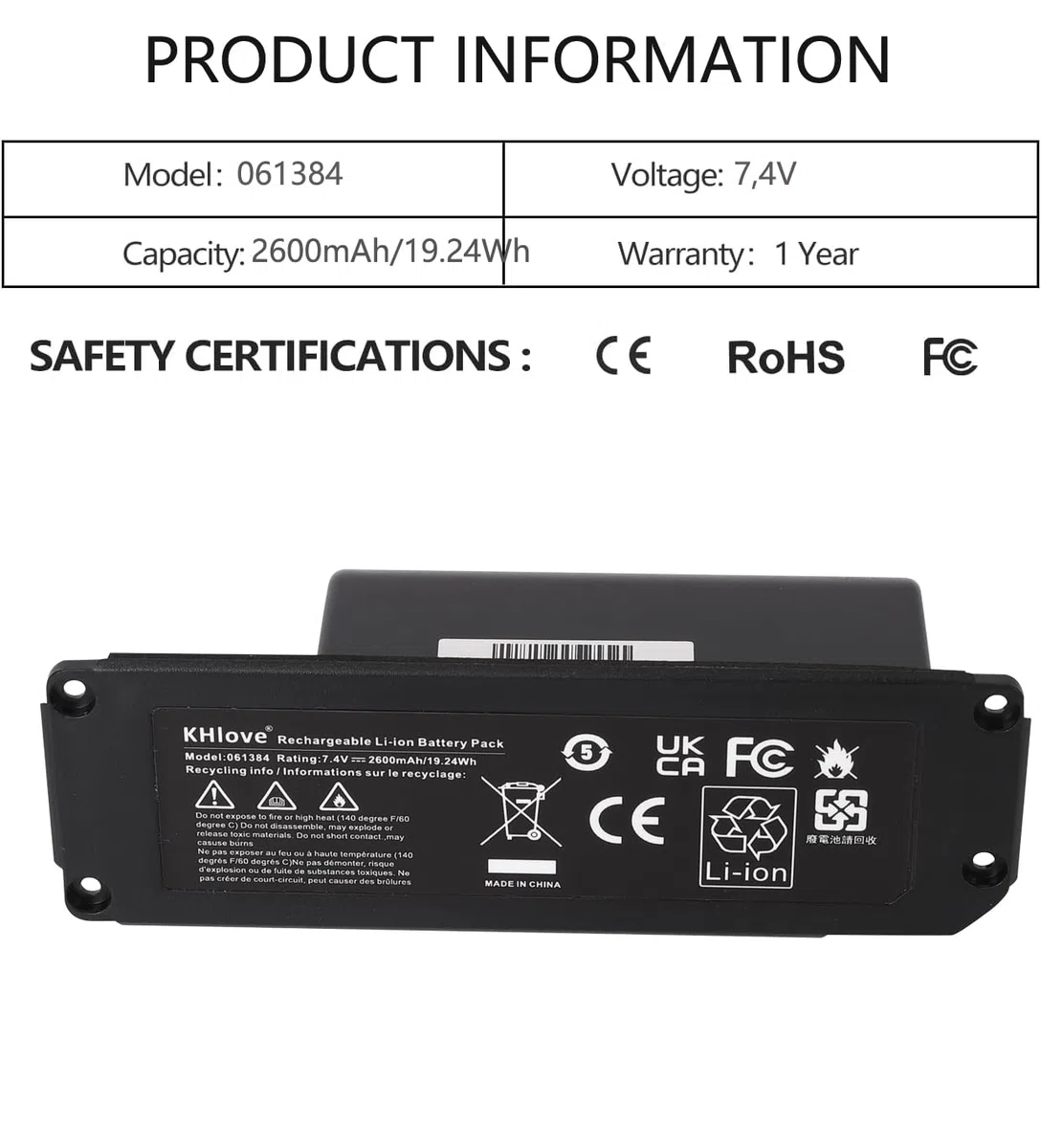 061384 Batería para Bose Soundlink Mini 1, SoundLink Mini One Bluetooth Wireless Speaker 061385 061386 063287 7,4V 2600mAh / 19,24Wh (funktioniert Nicht mit Mini II, SoundLink I/II/III).