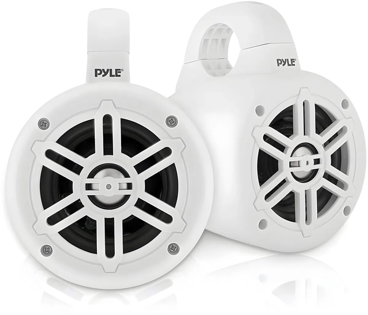 Pyle Altavoces de Torre, Wakeboard Marinos, A Prueba de Agua, Subwoofer Doble de 4”, 300W, Kit de Sistema de Audio, para Barco, Tweeter de cupula de Titanio, Abrazaderas de Montaje