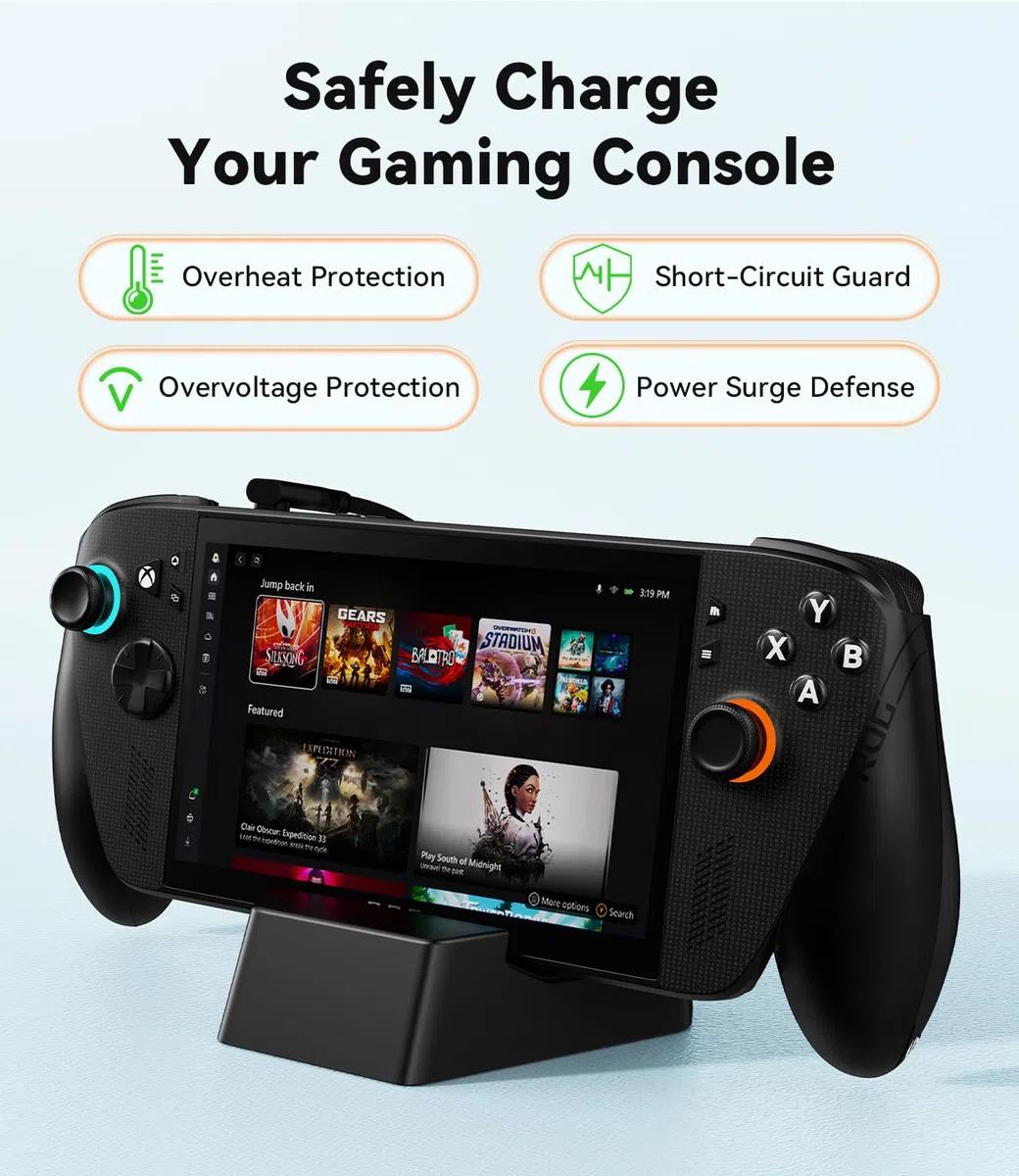 SiWiQU 3-en-1 Estación de Carga 100 W Compatibile con ROG para Xbox Ally / Ally X (2025) Solo, No Proyecta, Portátil Cargador Dock con 100 W Carga Entrada / 2 puertos USB 3.0 / Cable USB C integrado