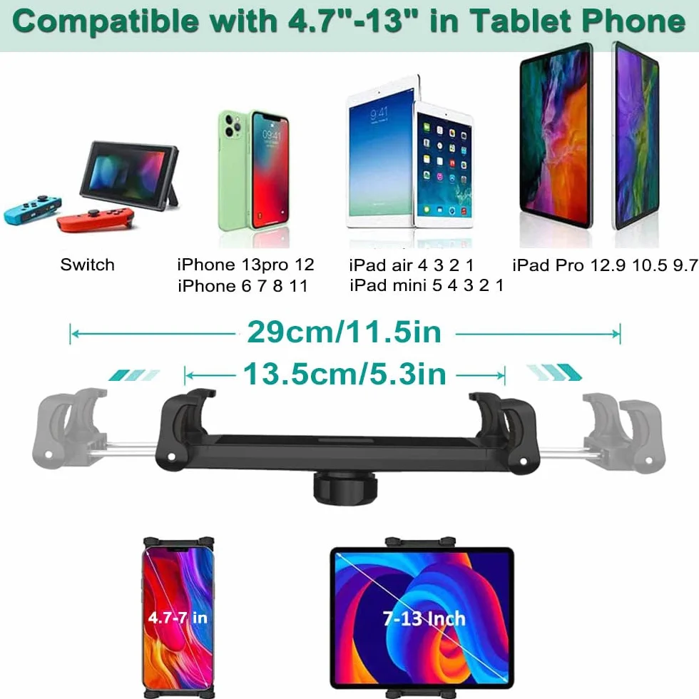 Soporte Tablet Coche Reposacabezas para 4.7-12.9'' iPad Movil, Niños Porta Tablet Coche Asiento Trasero para iPad Pro 12.9 10.5 9.7 Air Mini, Samsung Galaxy Tab, Kindle Fire HD, iPhone etc