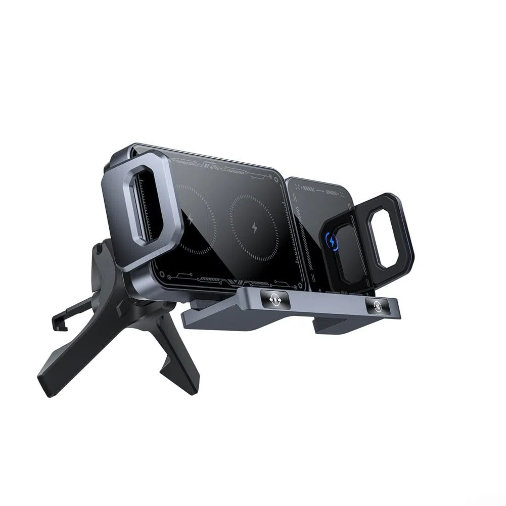 Soporte de cargador inalámbrico de coche de 15 W con soporte giratorio y carga de detección automática, para Samsung Z Fold 7/6/5 y Z para Flip 7/6/5 (plateado)