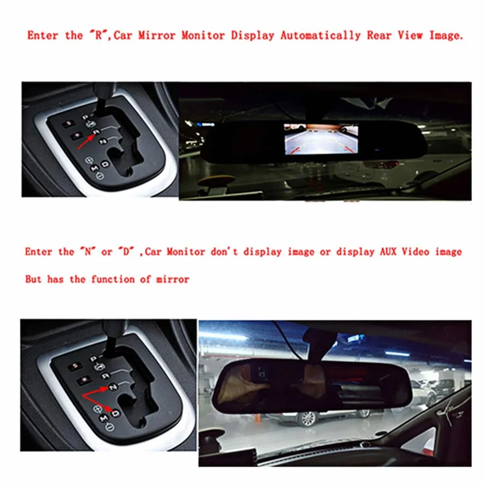 Monitor de Cámara de Espejo Retrovisor, Monitor de Espejo Retrovisor de Coche de 4,3 Pulgadas Pantalla LCD TFT HD Entrada de Video de 2 Canales