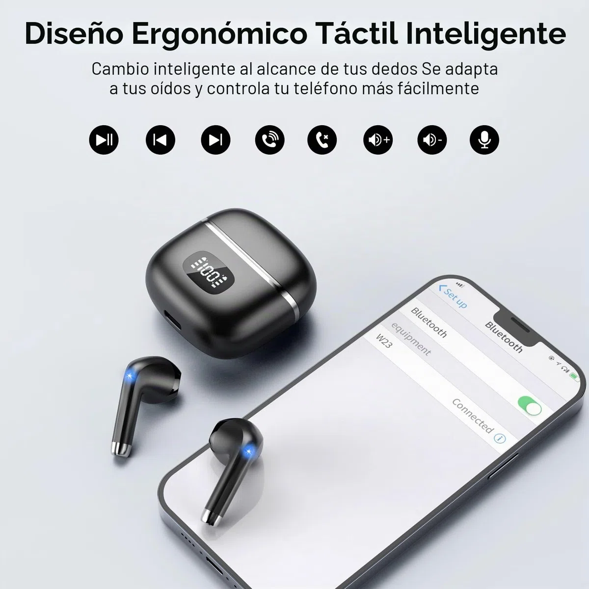 Auriculares Inalambricos Bluetooth, Auriculares Bluetooth 5.3 Con 4 HD Micró HiFi Estéreo, Cascos Inalambricos Bluetooth Control Táctil, Pantalla LED Reproducción De 40H, IPX7 Impermeable, Negro