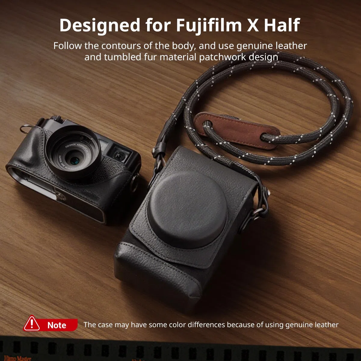 SMALLRIG Kit Retro para FUJIFILM X Half - Funda de Cuero Completa con Estuche Semi-Cuero, Bolsillo y Correa Tejida (Negro) - 5219