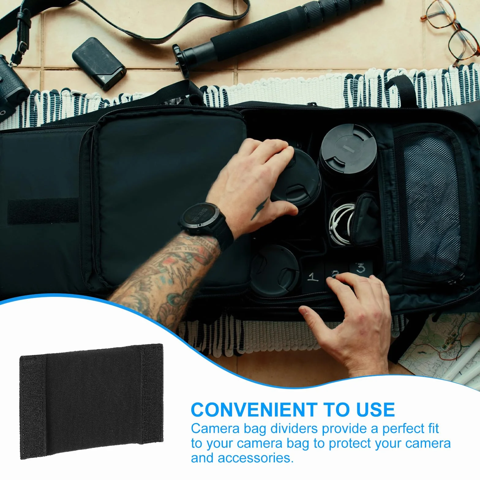 PATIKIL Divisor de Bolsa de Cámara, 4Pcs 14cmx9.6cmx1.4cm Almohadilla Separadora de Bolsa de Cámara A Prueba de Golpes Protector de Lentes para Cámara Organizadora Universales, Negro
