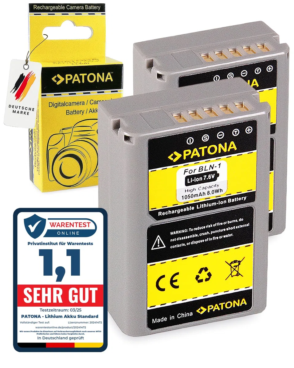 PATONA 2X PS-BLN-1 Batería de Repuesto 1050mAh Compatible con Olympus OMD OM-D E-M1 EM1 E-M5 EM5 E-M5 Mark II Pen E-P5 EP5 Pen F Stylus XZ-2 XZ2 PSBLN1 BLN 1 BLN1 BL-N1