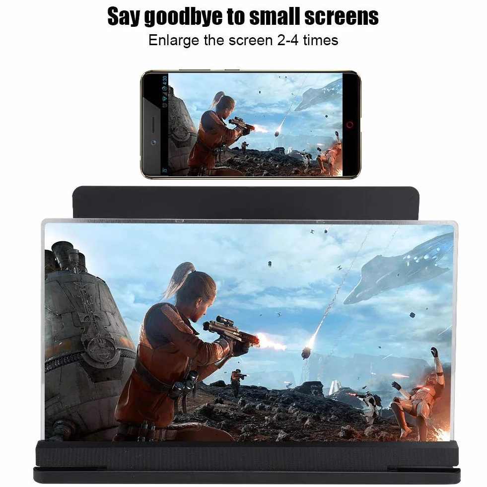 Topiky Lupa de proyección de Pantalla de teléfono de 14 Pulgadas, portátil 3D Video HD Proyector de Pantalla Universal para teléfono Inteligente Amplificador ampliado Amplificador Soporte(Negro)