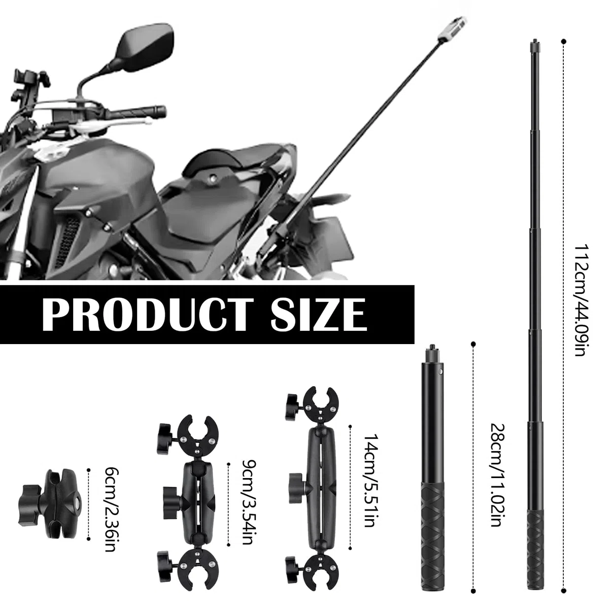 Soporte para Insta360 x4 Cámara Acción en Motocicleta, Accesorios Kit para Insta360 X4 X3 X2 con Rotación de 360 ​​Grados, Doble Abrazadera y Doble Estabilidad, Palo Selfie para Manillar Motocicleta