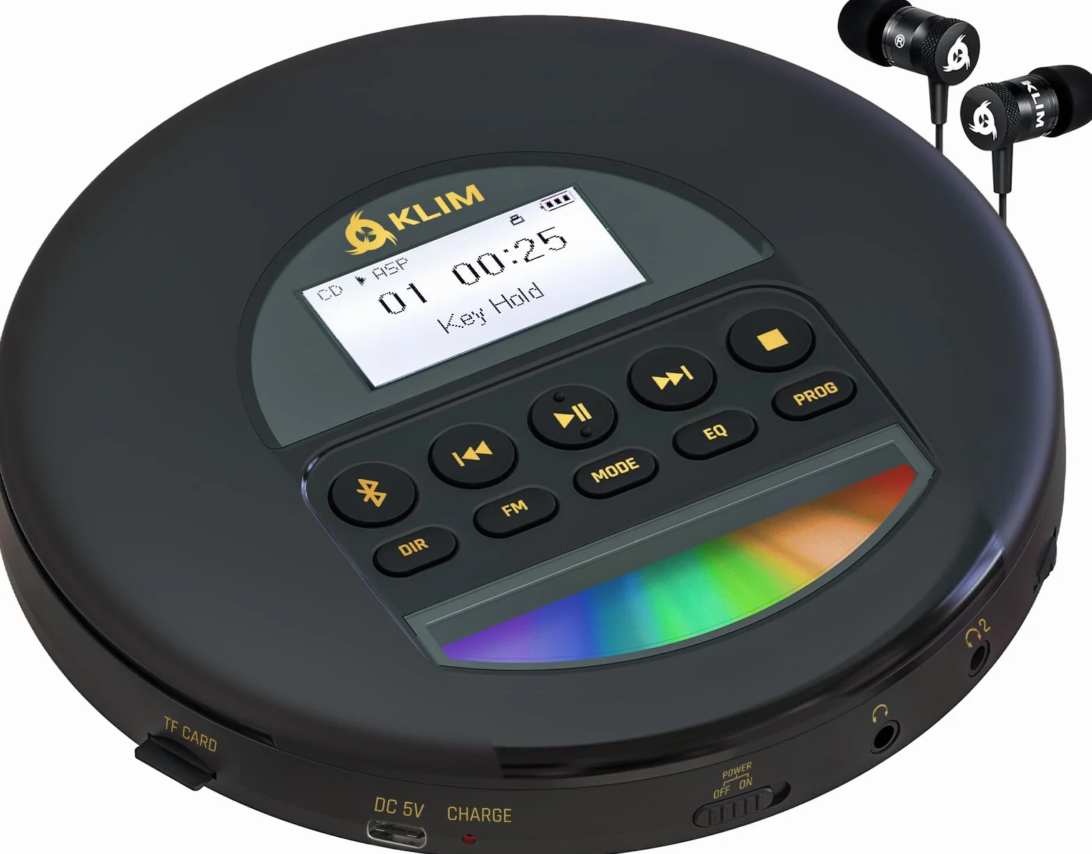 KLIM Nomad - Reproductor CD portatil con batería Interna de Larga duración - Nuevo - Auriculares KLIM Fusion - CD Player Mini Compacto - Radio FM Compatible con CD-R, CD-RW MP3 - Oro