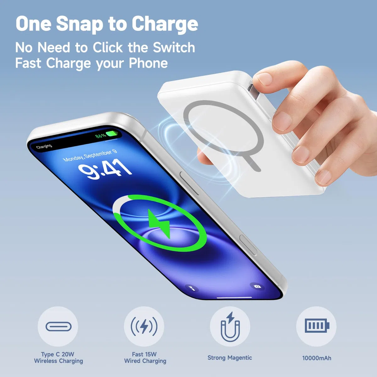 para Magsafe Power Bank, 10000mAh Magnético Bateria Externa Carga Rapida, Inalámbrico Bateria Portátil Powerbank con USB-C y Pantalla LED para iPhone 17/16/15/14/13/12 Serie (Blanco)