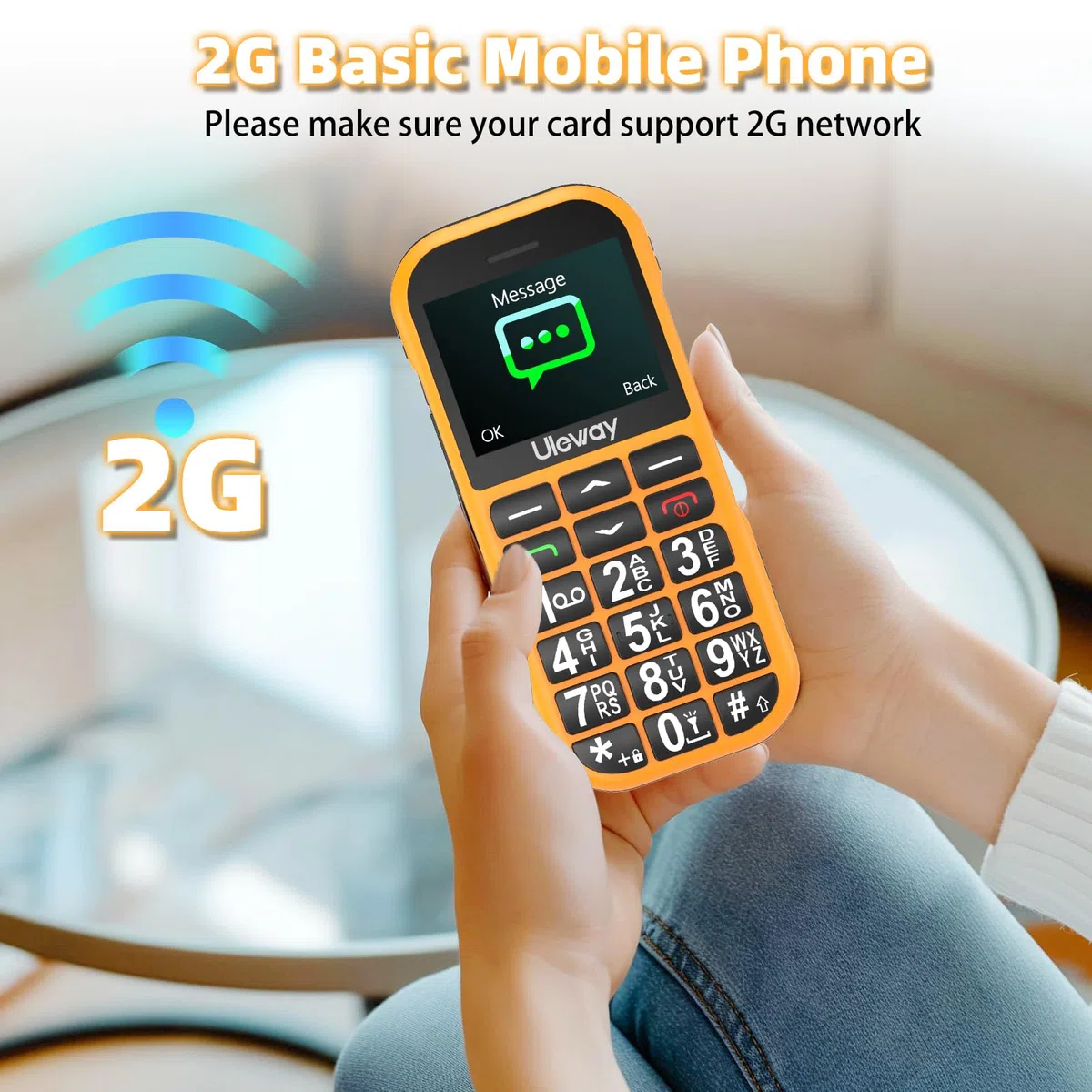 CHAKEYAKE Telefono Movil para Mayores Libre, gsm Fácil de Usar Teléfono Móvil Basico Mayores de Teclas Grandes, Batería de Larga Duración de 1800 mAh, USB C, Botón SOS, Base del Cargador (Naranja)