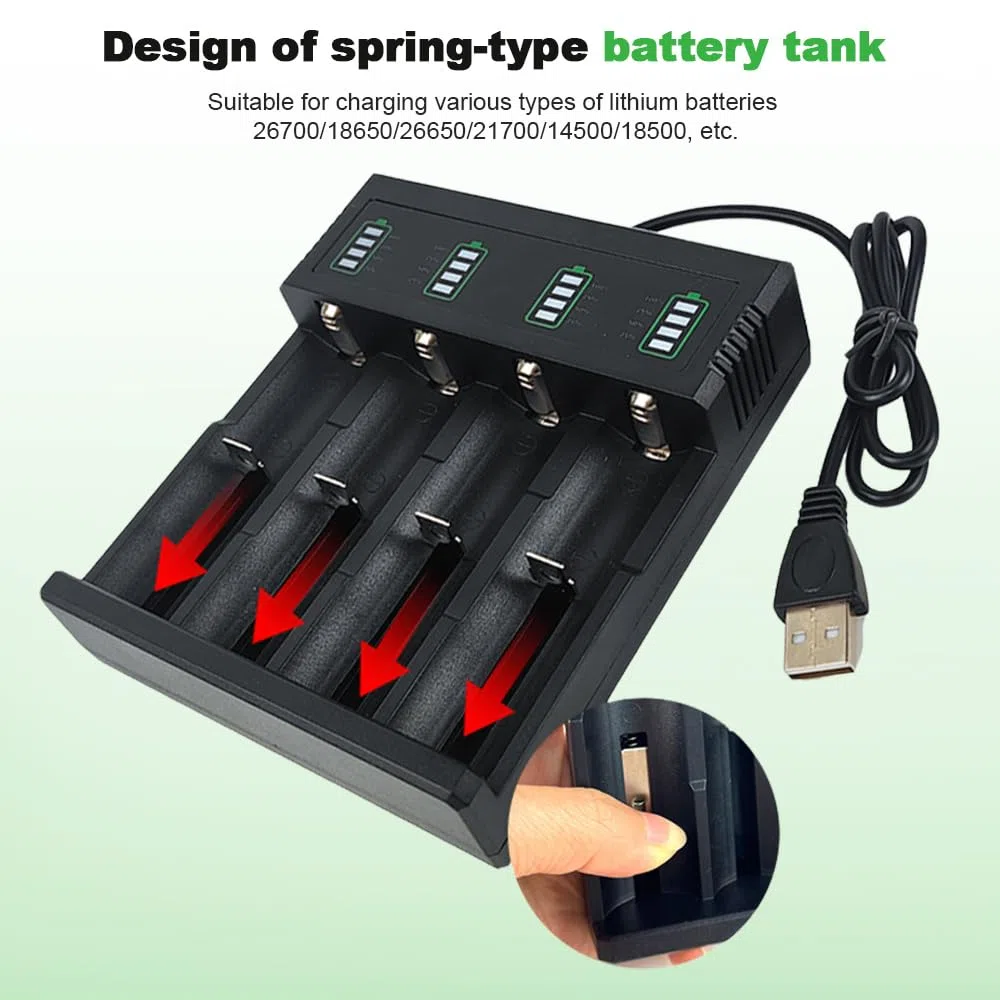 4PCS Pilas Recargables 3.7V, 2200mAh | Button Top Li-Ion Recargable Batería Adecuado con Cargador de 4 Ranuras, para Linterna Frontal, Dispositivos Electrónico