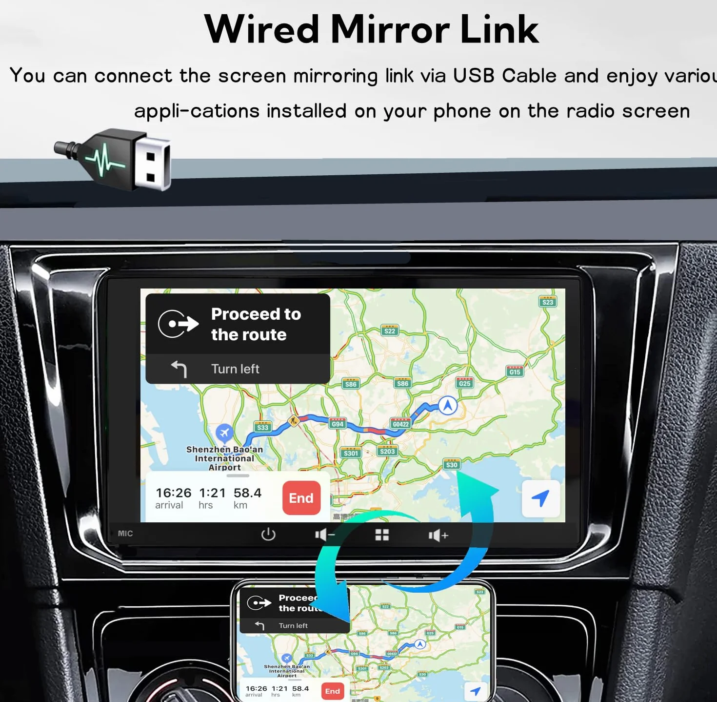 Radio Coche 1 DIN con Carplay y Android Auto Inalámbrico - Pantalla Táctil de 7 Pulgadas, Reproductor de Estéreo Bluetooth Soporte Mirror Link para iOS/Android con Cámara de Respaldo