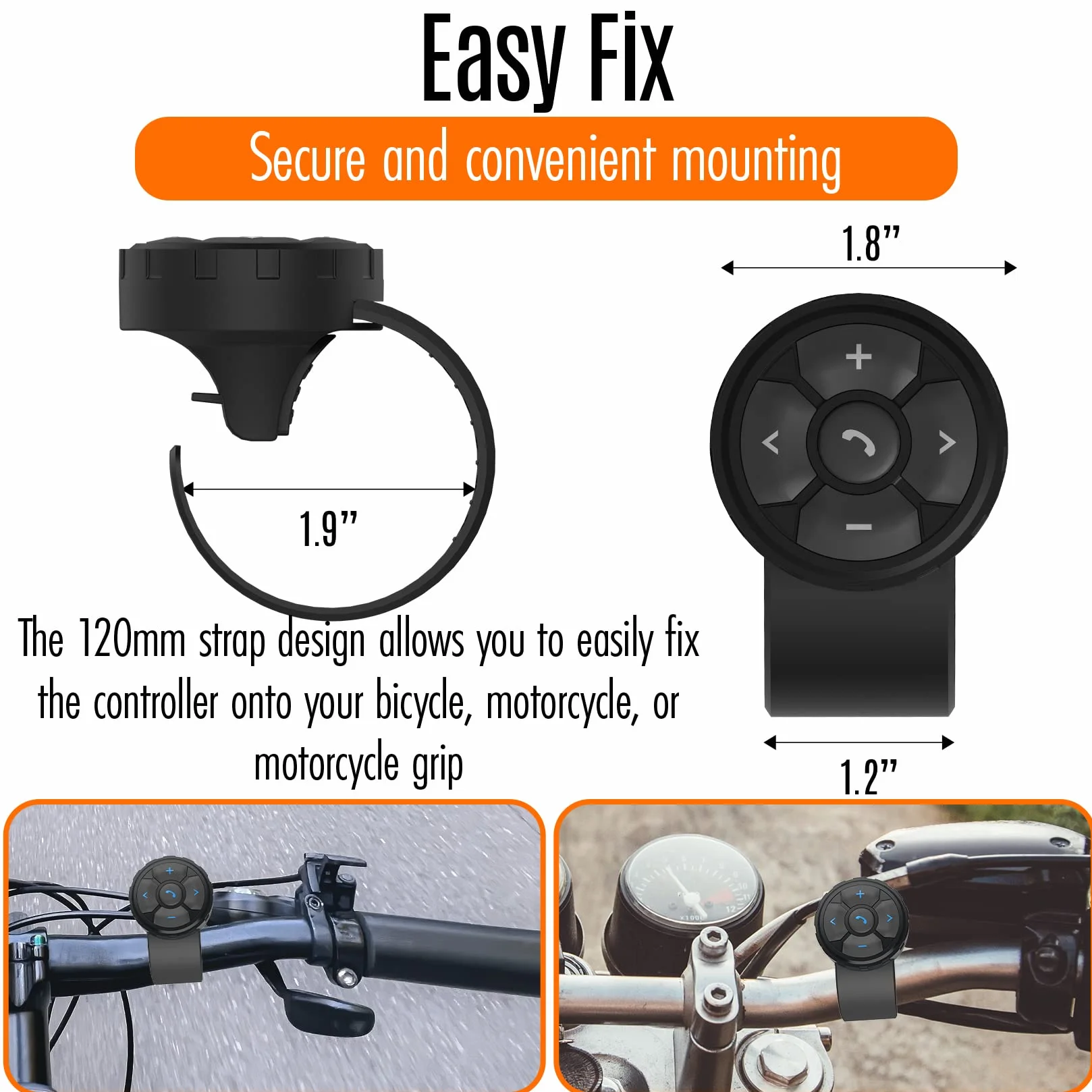 Mando a Distancia Bluetooth para Moto, Botón Bluetooth para Bicicleta - con Funciones de Llamadas, Música, Volumen, Siri, Cámara