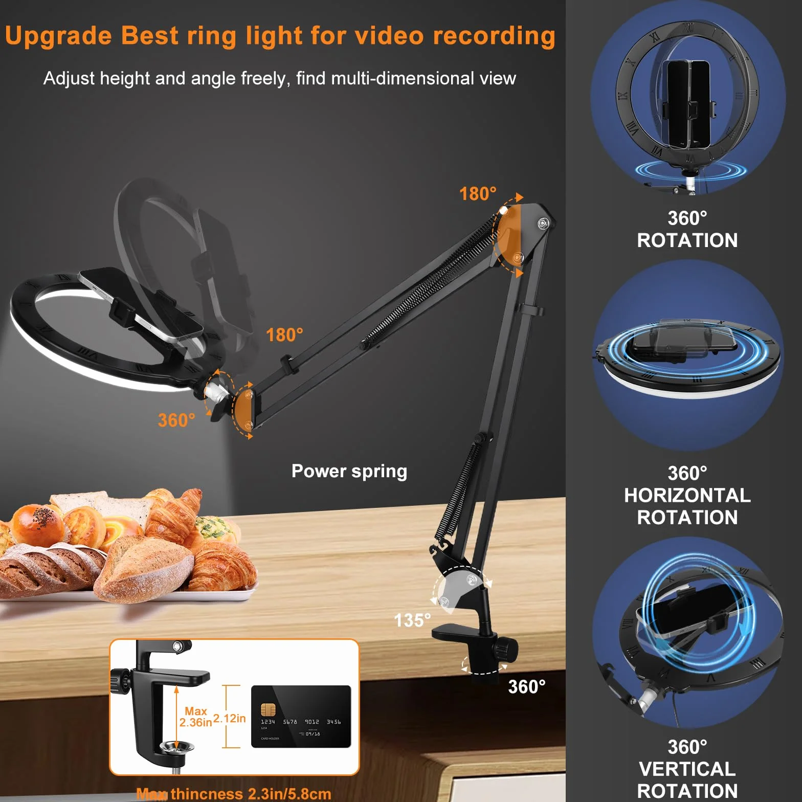 Aro de Luz con Tripode,Anillo de Luz para Selfie,Ring Light con Función Bluetooth,Anillo de Luzs Aro de Luzs con Brazo de Soporte Resistente y Soporte,para Fotografía Selfie,Youtube,Tiktok