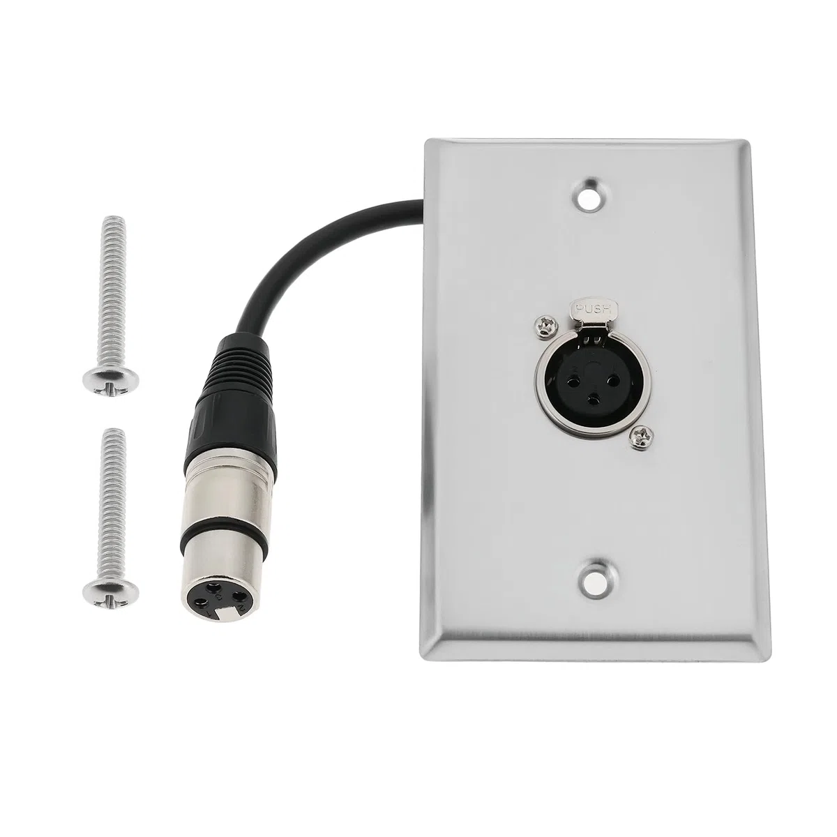 EMSea Placa de pared XLR sin soldadura de acero inoxidable de 11,4 x 7 cm, placa de pared XLR de 1 puerto hembra a hembra, placa de pared de audio con coleta de 20 cm para instalación de audio