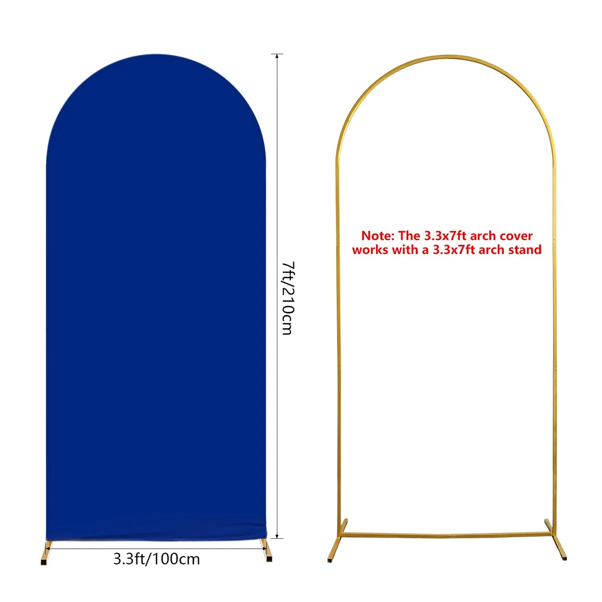 AIBIIN Telón de fondo con forma de arco de color azul real de 3.3 x 7 pies, cubierta de marco de arco con parte superior redonda de 2 lados que se ajusta al soporte de fondo para ceremonia de boda