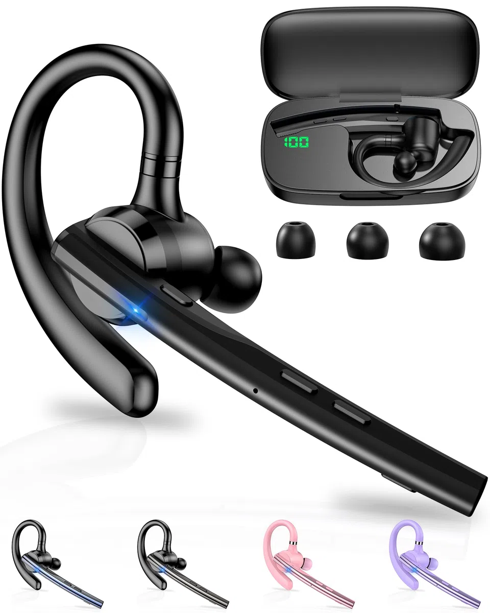 New Bee Auriculares Manos Libres Oreja Bluetooth con Doble Micrófono ENC Cancelación, Bluetooth V5.1 Auriculares Inalambricos Conexión de 2 Dispositivos 12hrs Talk Conducir/Oficina
