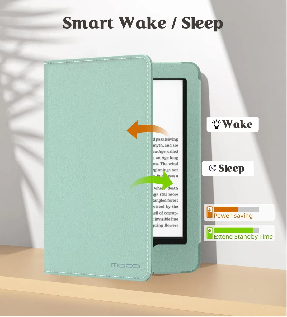 MoKo Funda para 6" Nuevo Kindle (11ª Generación 2024/2022) & Versión Internacional, PU Estuche Soporte de Mano Niño Auto Sueño/Estela para Kindle 2024 6 Pulgadas Edición de Firma, Agave Verde