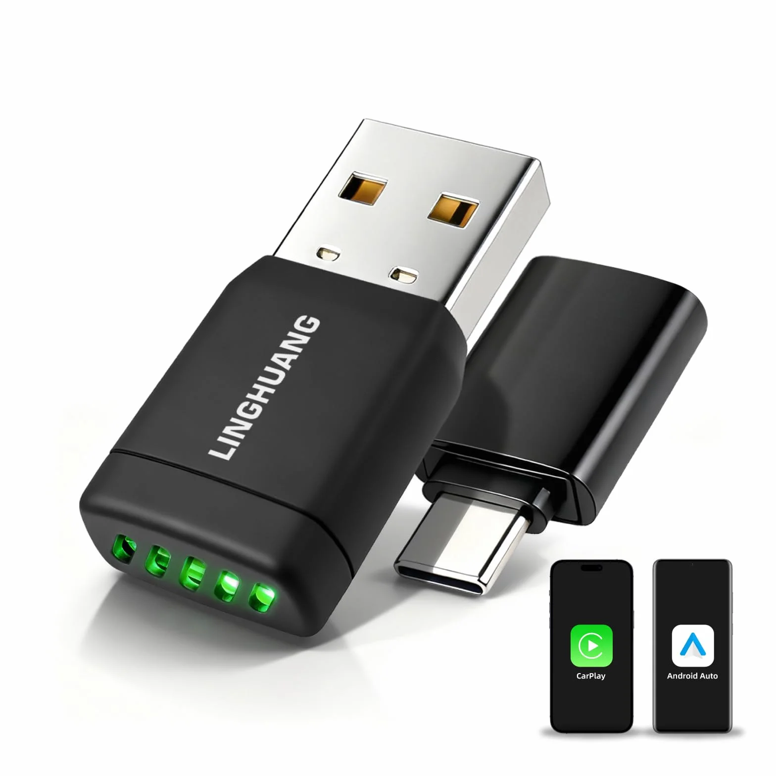 LINGHUANG Adaptador Carplay Inalambrico & Mini Adaptador Android Auto Inalambrico, Convierte de Cableado a Inalámbrico, Plug & Play, Conexión Rápida y Estable, Compatible con iOS 10+ & Android 11+