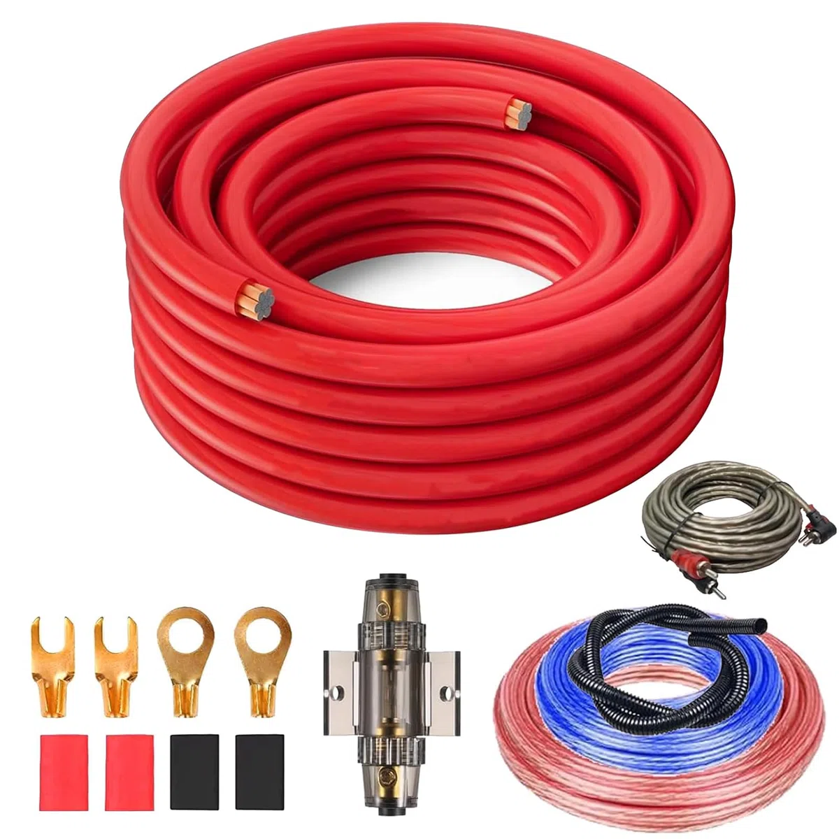 Juego de cables de subwoofer, 5 m, juego de conexión 4GA, amplificador de coche, juego de instalación para amplificador de coche, cable de audio para coche para modificación de audio